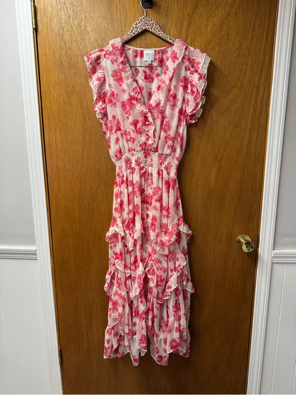 MISA Los Angeles Dakota Sleeveless Midi Dress Abstract Rose Flora Pink Medium - Image 15