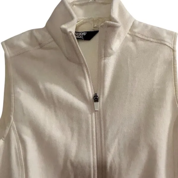 Lands' End Women's‎ Ivory Fleece Zip-Up Vest Size S Casual Fall Side Pockets - Image 3