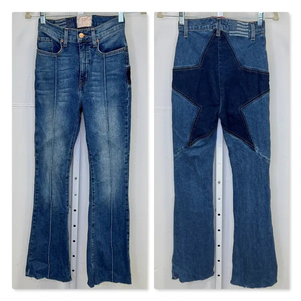 Revice Denim Star Patchwork‎ Flare Jeans Blue High Rise Size 25 Boho Festival - Image 2