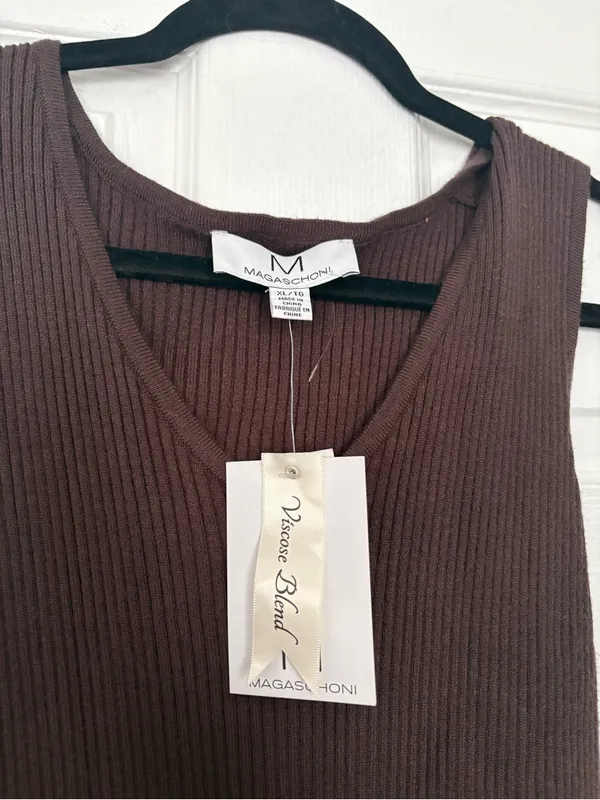 NWT Magaschoni Chocolate Brown Ribbed Sleeveless Midi Sweater Dress XL - Image 2