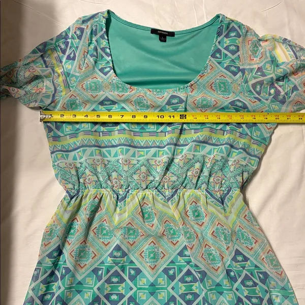 Espresso Teal and Coral Geometric Knee Length Y2K Women’s Dress - Image 7