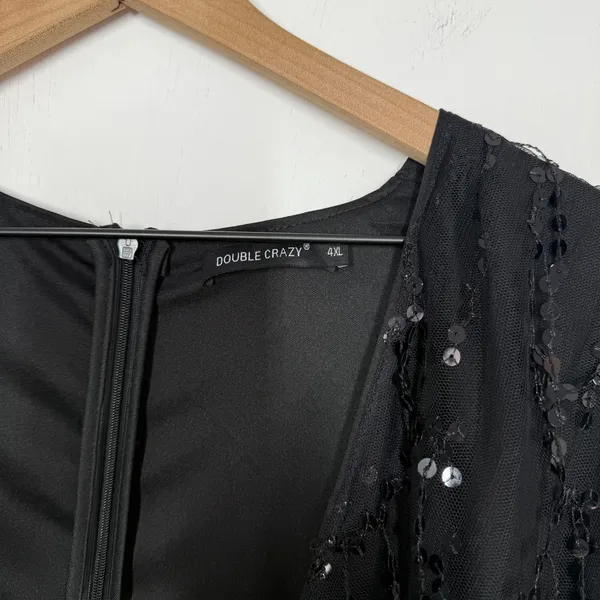 Double Crazy Sequin Mini Dress Plus Size 4XL Black Deep V-Neck Party Club Fringe - Image 9
