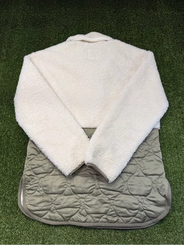 Abercrombie & Fitch Sherpa Quilted Jacket‎ Button Down Olive Green Teddy S - Image 7