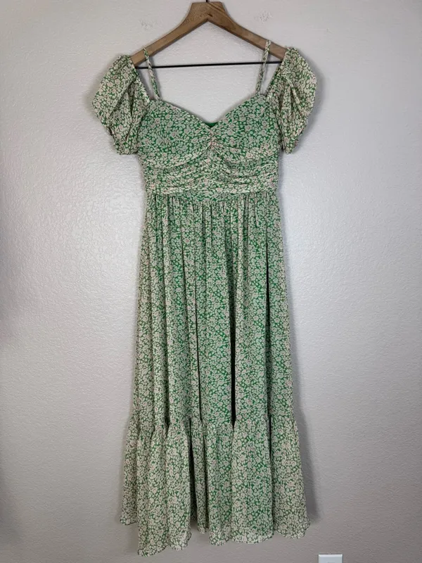 Bardot Fauna Midi Dress in Green Floral Cold Shoulder size Small US 4 $149 - Image 14