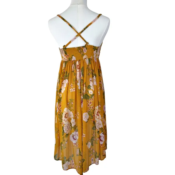 FREE PEOPLE Mirage Convertible Tunic Tank Top Dress Hi Low Yellow Floral Boho - Image 4