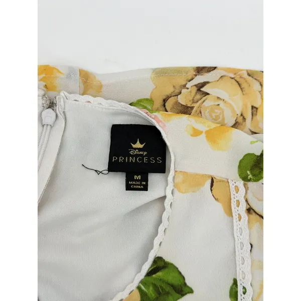 Disney Princess Belle Floral Lace Trim Fit Flare Dress Cream Yellow Womens M - Image 4