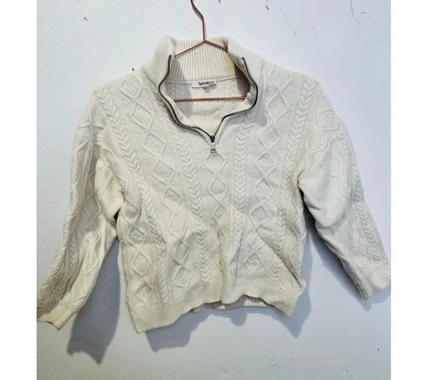 SPLENDID Off-White Wool Blend Quarter Zip Long Sleeve Dakota Half Zip Sweater S - Image 4