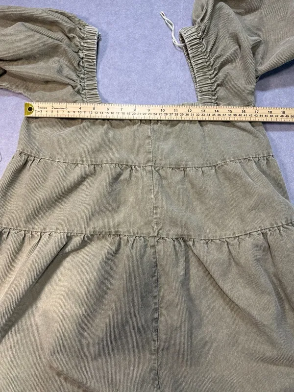 Nectar Clothing Corduroy Puff Sleeve Tiered Babydoll Mini Dress Olive L - Image 7