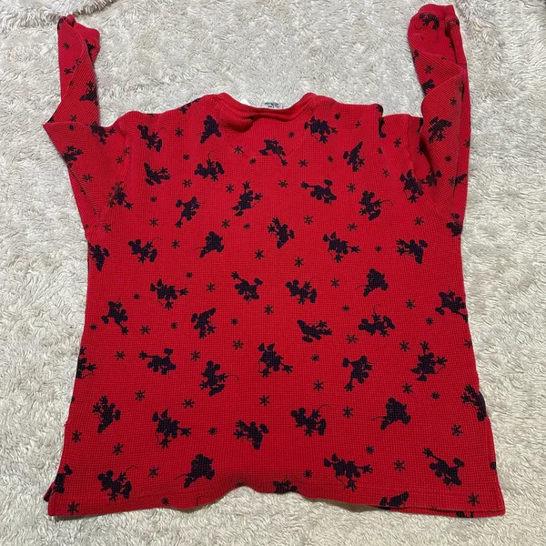 Vintage 90s Disney Store Red Waffle Knit Christmas Mickey Mouse Henley Womens - Image 5