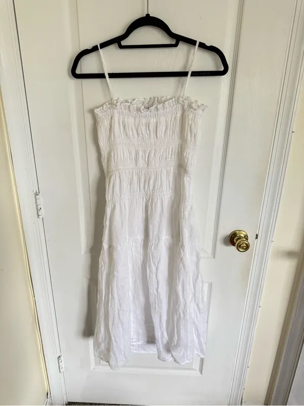 FRAME White Smocked Midi Dress - Image 5