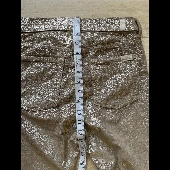 Seven 7 For All Man Kind Pants Size 28 Gold Marble Shimmer Designer Pants‎ - Image 6