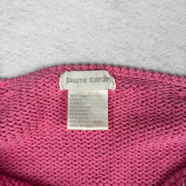 VTG Pierre Cardin Knit Cardigan Women's XL Pink Crop Linen Coquette Preppy Y2K - Image 4