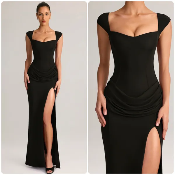 Oh Polly Elva Modal Sweetheart Neck Cowl Waist Maxi Dress in Black Size S New - Image 2