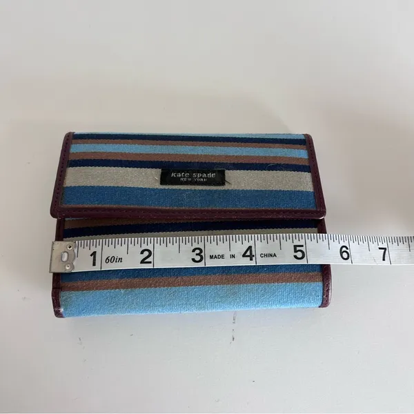 Kate‎ Spade Vintage Tri-fold Blue Brown Striped Wallet - Image 8