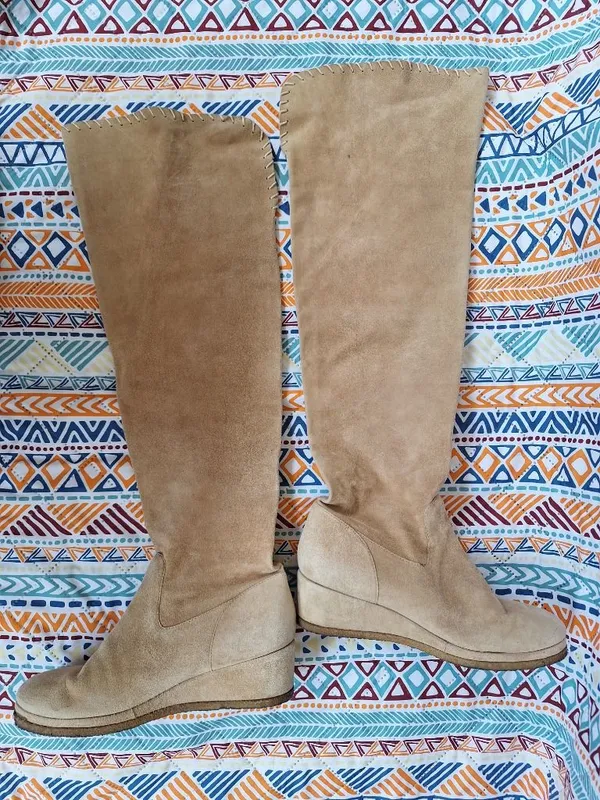 Michele Negri Suede Whipstitch Wedge Over The Knee OTK Sock Boots UK 3.5 US 6 - Image 4