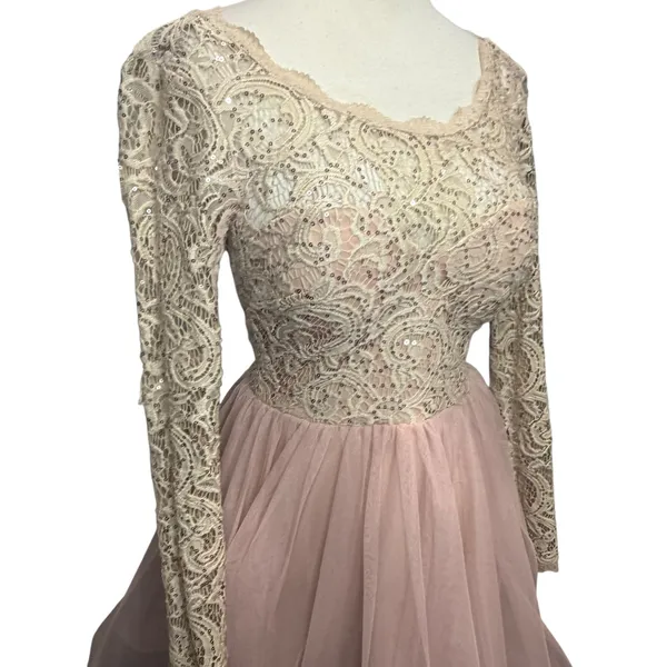 Y2K Sequin Hearts‎ Lace Tulle Dress Open Back Homecoming Party Juniors 1 Ballet - Image 4