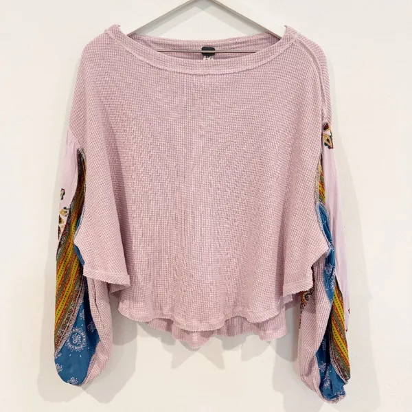 Free People Blossom Thermal XS Cottagecore Boho‎ Peasant Fairy Floral Waffle Top - Image 11