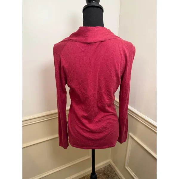 Banana Republic Luxury Blend V-Neck Knit Top Dusty Pink Bow Rouched Accent - Image 5
