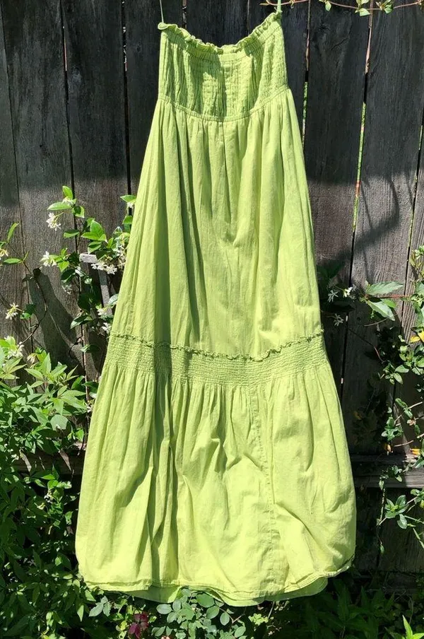 NEW YORK & CO Green Strapless Cotton Maxi Dress Small - Image 6
