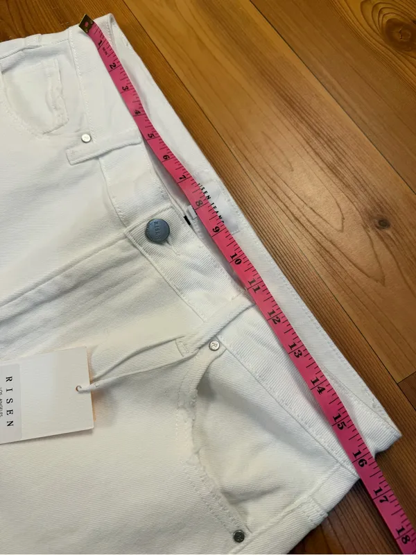 Risen Denim White Distressed Cropped Straight Leg Stretch Jeans Size 15/32 NWT - Image 6