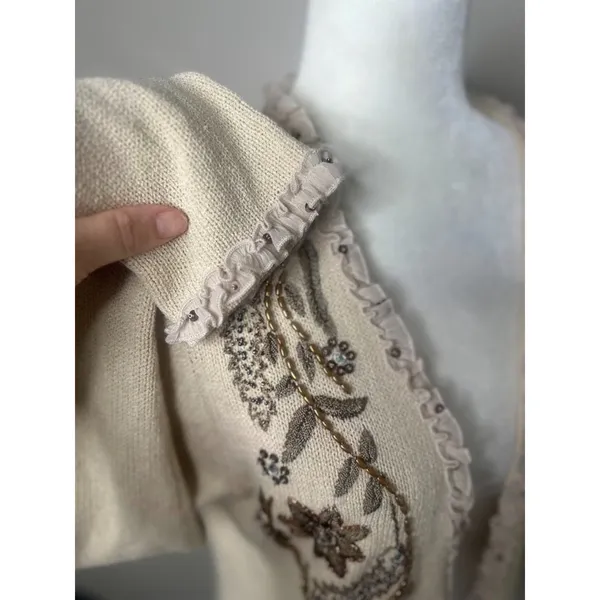 Vintage Coldwater‎ Creek Large Cardigan Sweater Festival Boho Ruffle Bead Earthy - Image 7