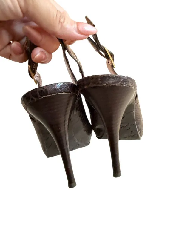 JESSICA SIMPSON Brown Leather Slingback Heels Size 8 - Image 7