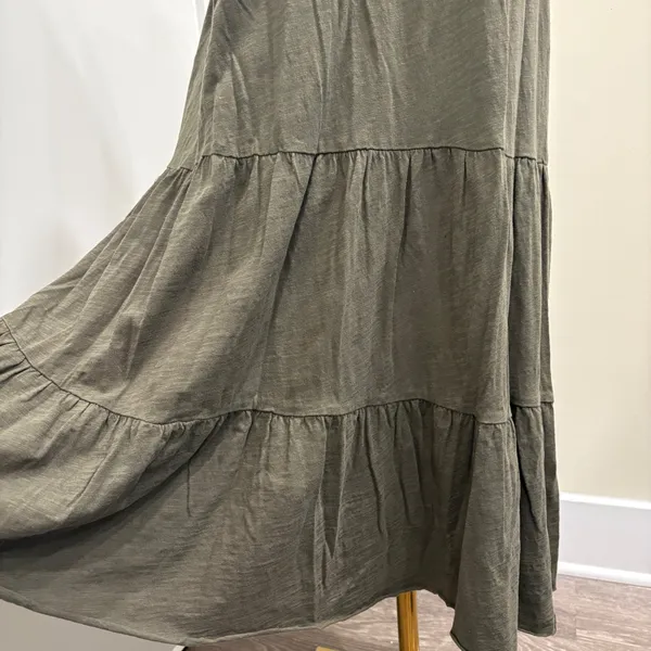 Natural Life Olive Green Tiered Babydoll Mini Dress Rayon Slub XS/S Boho Fairy - Image 5