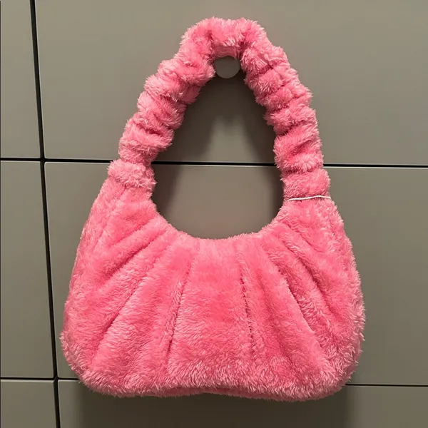 JW PEI Gabbi Terry Ruched Pink Faux Fur Fuzzy Hobo Handbag Revolve - Image 9