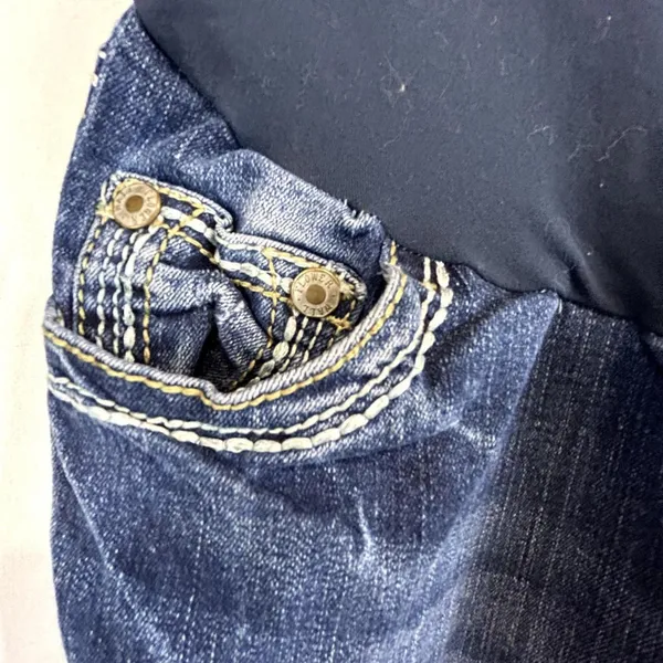SKU 2129 WallFlower Maternity Blue Denim Bootcut Jeans Size Medium embellished - Image 4