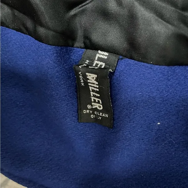 JULES MILLER Black Coat Blue Collar Lapel Fully Lined Midi Length VINTAGE - Image 9