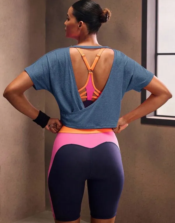 Backless Batwing Sleeve Sport Tee Blue - Image 2