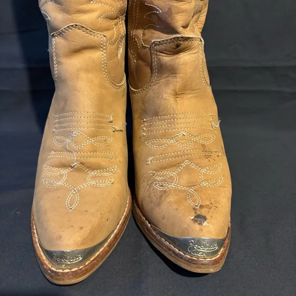 Vintage Zodiac USA Embroidered Tan Western Cowgirl Knee High Boots size 7 - Image 5