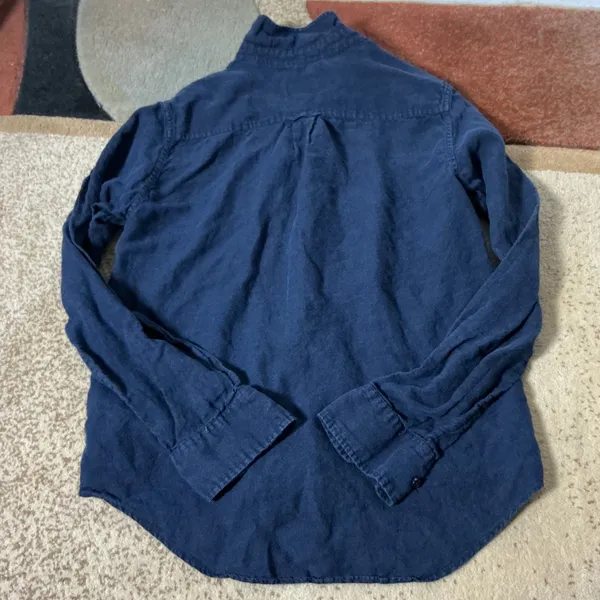 Gant Coastal Preppy Linen Button Down Shirt Womens 4 Navy Blue Long Sleeve Logo - Image 7
