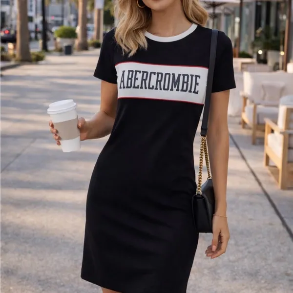 🆕👗 $48 Abercrombie & Fitch Track Bodycon Athletic Mini Logo Navy Dress XS 2 4 - Image 3