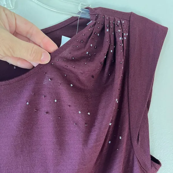 Loft Sz S Purple Tank Top Sleeveless Pullover Top Round Neck Sequin‎ Blouse - Image 3