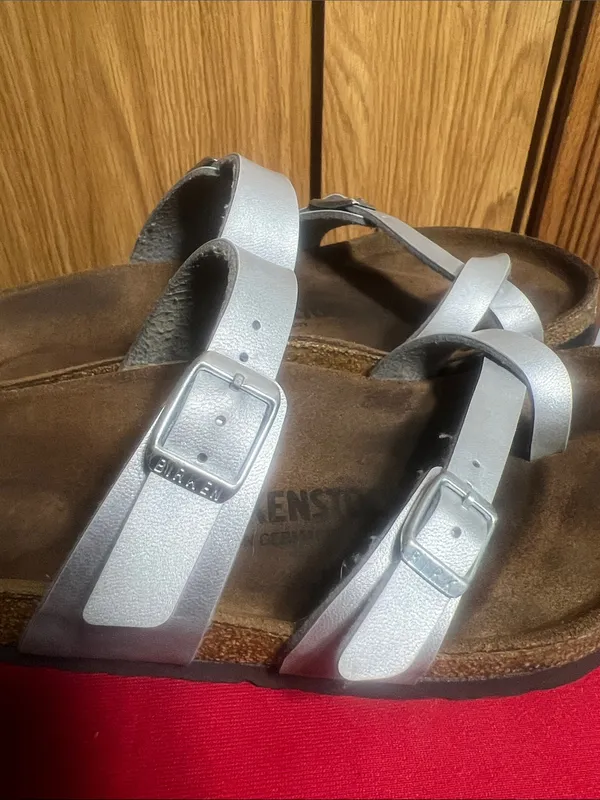Birkenstock Silver Double-Strap Sandals - Image 6