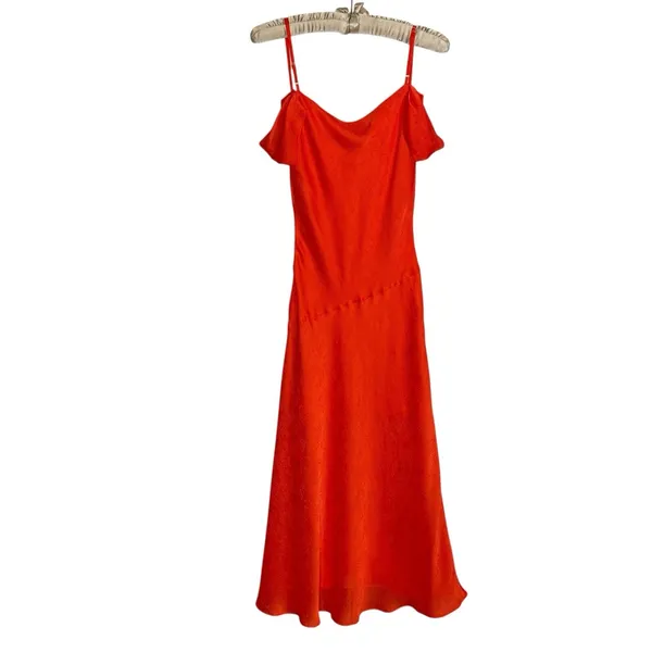 I.N. San Francisco Y2K Off Shoulder Bias Cut Slip‎ Dress M Cowl Neck Midi Fairy - Image 7