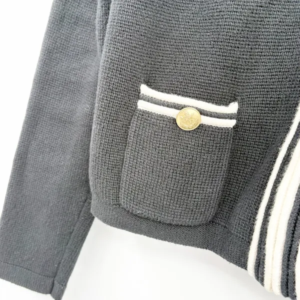 J.Crew Womens Emilie Black Ivory Tipping Preppy Knit Sweater Lady Jacket S BX470 - Image 4
