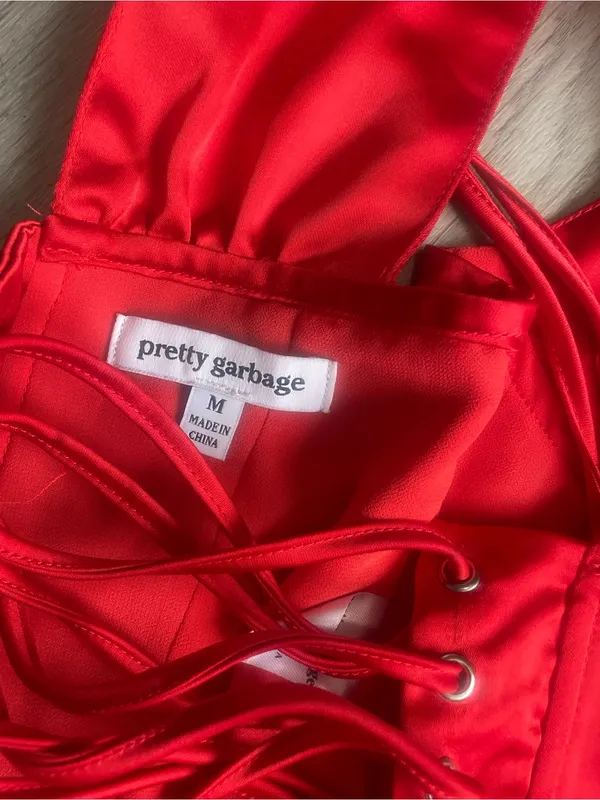 Red Satin Bustier Crop Top Size M - Image 3