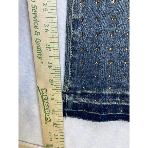 Ashley Mason‎ Flare Jeans Womens 1/25 Blue Rhinestone Embellished Y2K - Image 5