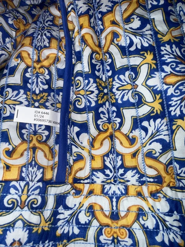 NWOT EXPRESS Reversible Blue Quilted Jacket Floral Tile Print Open Front - Image 6