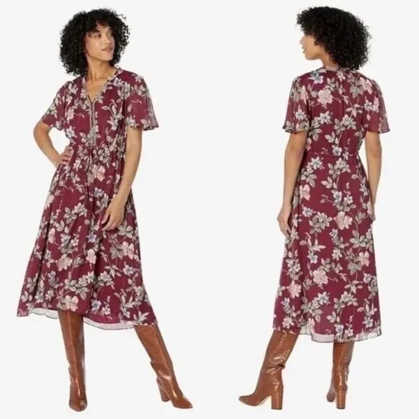 TOMMY BAHAMA Painted Petal Midi Floral Dress Metallic Embellished Beads X-Small - Image 13