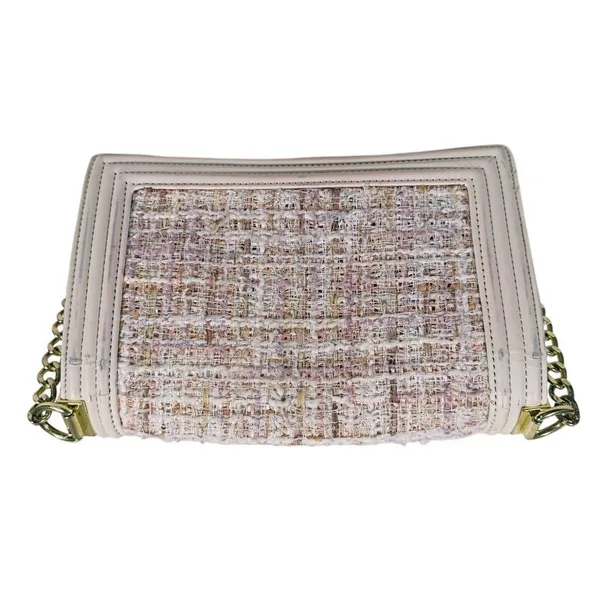 Tweed Boy Chain Shoulder Bag Purse Cream Pink Gold Preppy Old Money Coquette - Image 4