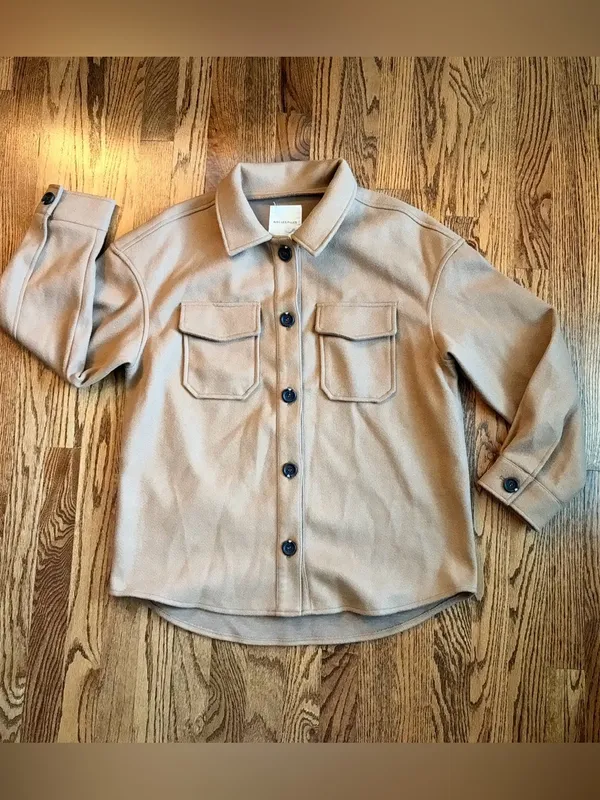 Avec Les Filles Oat Melange Boyfriend Shacket Jacket Beige M - Image 4