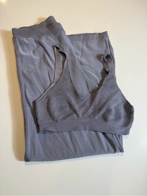 Free‎ People Show Off Set Pewter Gray Knit Bralette Wide Leg Pants Size M - Image 3