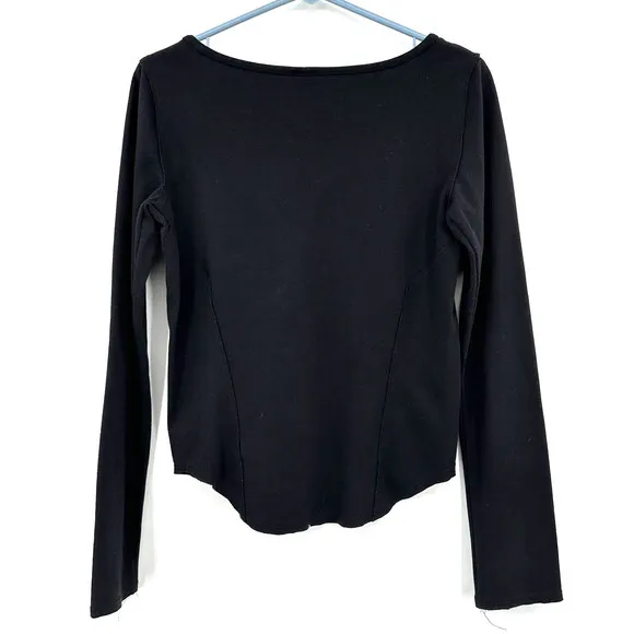 We the Free size small Jacqui Lace Up V Neck black‎ long sleeve tee - Image 2