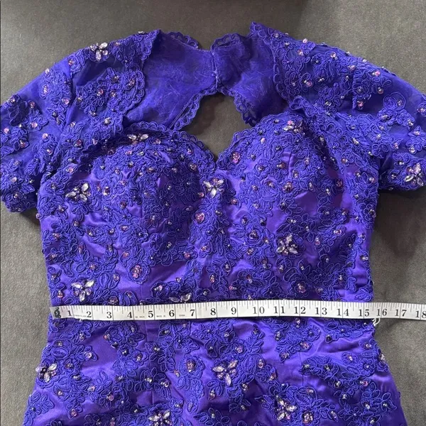 Women’s Purple Short Sleeve Formal Dress Lace Appliqué Zip Up Back Size 8 NWT - Image 10
