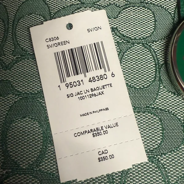 COACH C8306 Lonnie Baguette In Signature Jacquard & Leather Green - Image 8