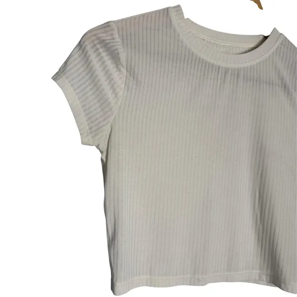 Alo Yoga Ribbed Sea Coast Ivory Cropped Short Sleeve Crewneck Tee Size Small - Image 4