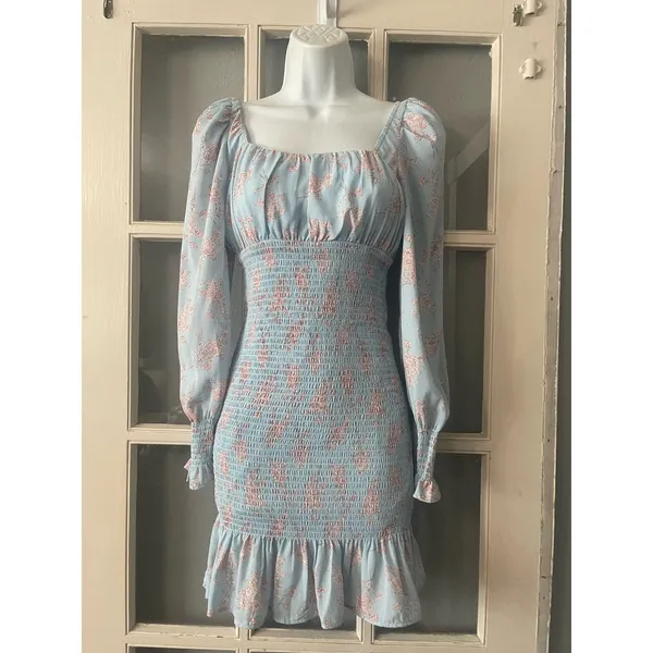 CISTAR Long Sleeve‎ Floral Smocked Waist Mini Dress - Image 3
